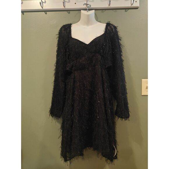 ASOS DESIGN fluffy sweetheart neckline cut out mini dress in black us 12 - Picture 1 of 6